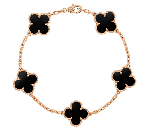 צמיד תלתן - שחור - רוז גולד - ציפוי זהב 18 קראט