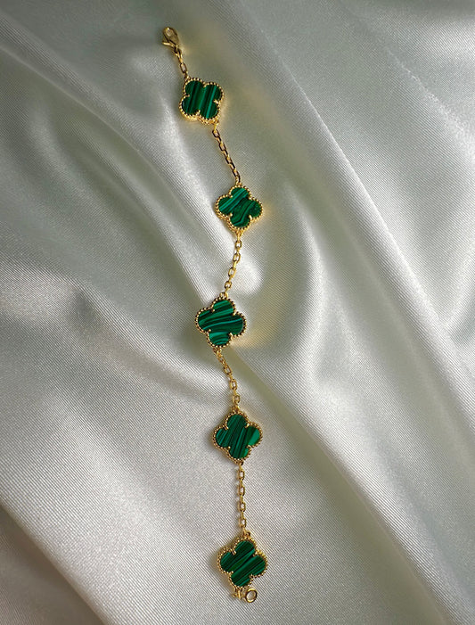 צמיד תלתן - ירוק - ציפוי זהב 18 קראט