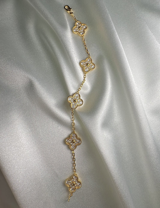 צמיד תלתן - משובץ - ציפוי זהב 18 קראט