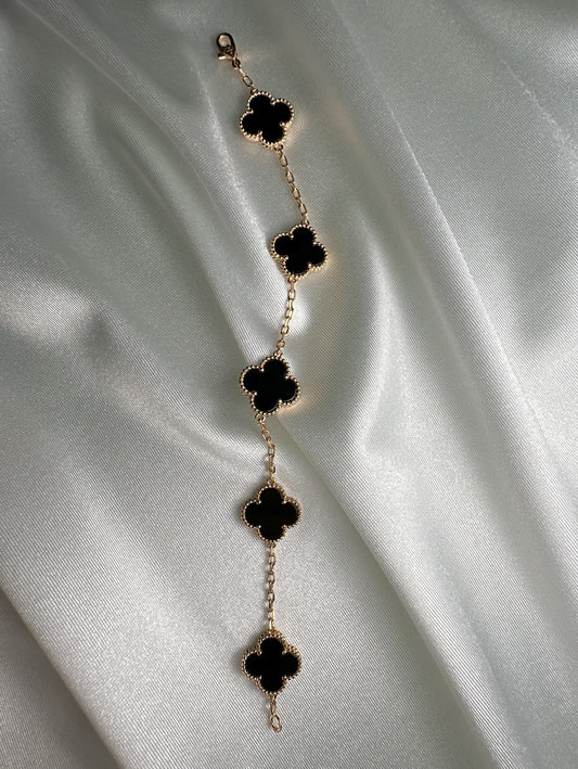 צמיד תלתן - שחור - רוז גולד - ציפוי זהב 18 קראט