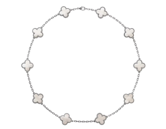 שרשרת תלתן - לבן פנינה - ציפוי כסף 925