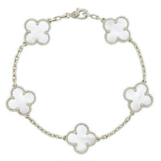 צמיד תלתן - לבן פנינה - ציפוי כסף 925