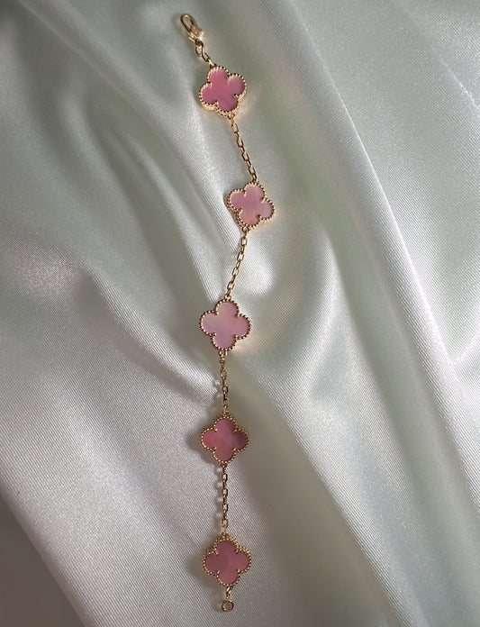 צמיד תלתן - ורוד - רוז גולד - ציפוי זהב 18 קראט